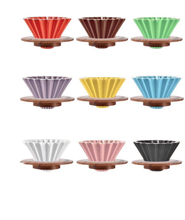 اقماع حجم 0.1 تقطير مزودة بقاعدة خشبية وعدة اللوان Coffee Tools | الأدوات القهوه اقماع حجم 0.1 تقطير مزودة بقاعدة خشبية وعدة اللوان